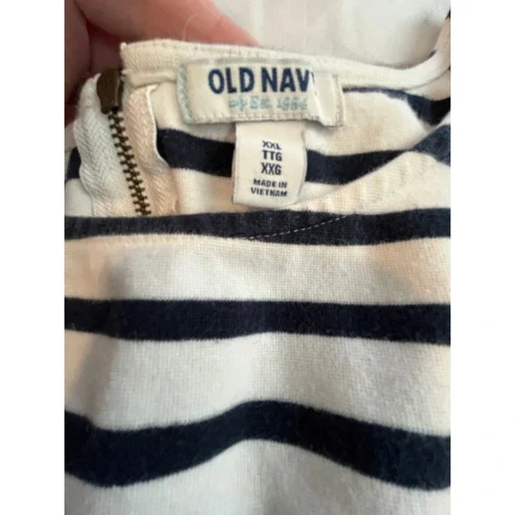 Old Navy Women's XXL Striped‎ Cotton Peplum Blouse Top Black White Modern - Picture 5 of 9